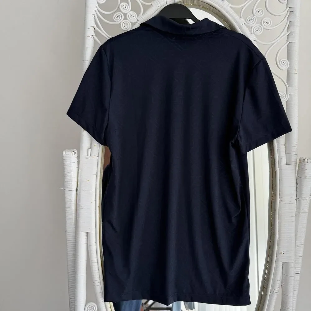 J.Lindeberg Polo Shirt Men Small JL Navy Jacquard Golf Performance La Gorce Club